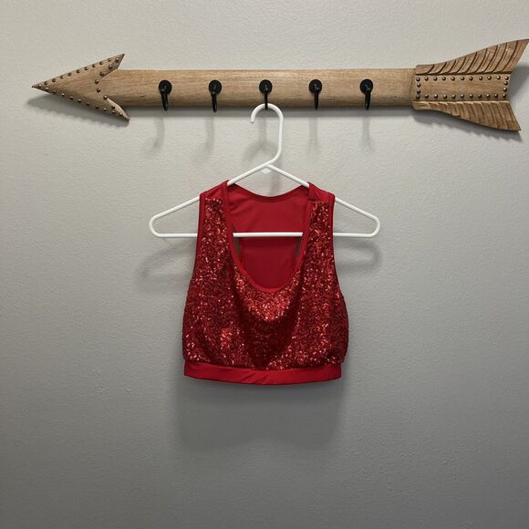 Costume Gallery | Adult Women’s Red Sequin Crop Top Large Bra - Picture 1 of 5